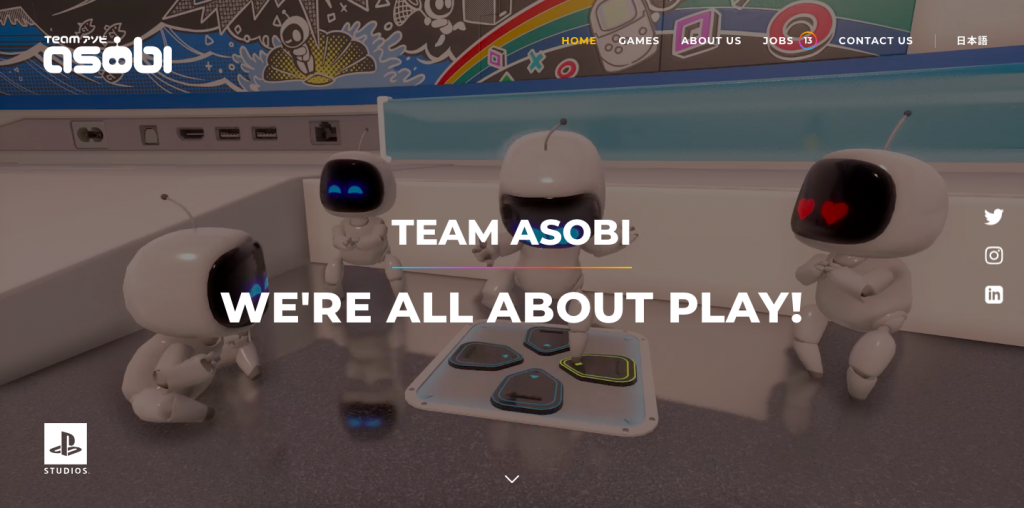 Page d'accueil du nouveau site Team Asobi